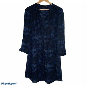 Babaton Bennet Blue and Black 100% Silk Dress Sz L